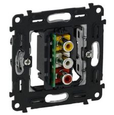 Розетка в сборе Legrand Valena Life/Allure, 3x RCA, экр., внешняя, 51х58 мм (ВхШ), цвет: чёрный, (LEG.753075)