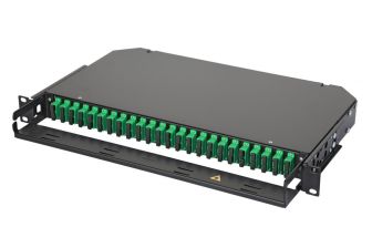 Комм. панель ВО Eurolan 47C-24, 1HU, портов: 24 SC/APC (Duplex) OS2, установлено адаптеров: 24невыдвижная, прямая, орг-йзер: предустановлен, цвет: чёр
