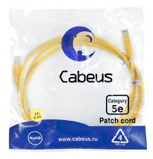 Шнур комм. Cabeus, кат. 5е, неэкр., U/UTP, RJ45/RJ45, LSZH, AWG24 2м, жёлтый
