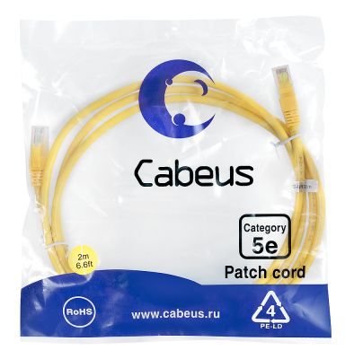 Шнур коммутационный Cabeus PC-UTP-RJ45-Cat.5e-2m-YL-LSZH