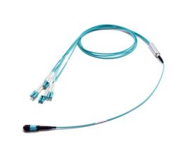 Сборка кабельная Eurolan разветвительная, MTP/LC, OM3 50/125, LSZH (нг(A)-HF), 100м, Ø 3мм, бирюзовый  хвостовик, цвет: бирюзовый