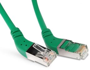 (Архив)Шнур комм. угловой Hyperline, кат. 5е, экр., F/UTP, RJ45/RJ45, LSZH, AWG26 1м, зелёный, левый/правый 45°