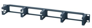 Организатор комм. шнуров Hyperline CM, 19", 1HU, 44х482,6 мм (ВхШ), кольцевого типа, с отверстиями, 5 колец, цвет: чёрный, (кольца из пластика) 