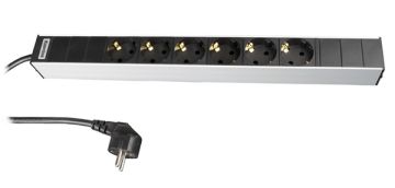 БРП (PDU) Basic Hyperline, Schuko х 6, вход Schuko, 44мм, 1ф 16А, шнур 2,5 м, прозрачный