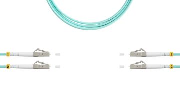 Комм. шнур оптический BNH Tight Buffer, Duplex LC/LC (UPC/UPC), OM3 50/125, LSZH, 1м, Ø 3мм, серый хвостовик, цвет: синий