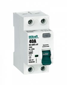 Устройство защитного отключения DEKraft УЗО-03, тип: AC, 2 модуль, 2Р, 40А/30мА,  (14209DEK)