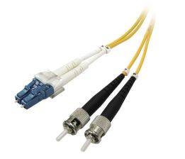 (Архив)Комм. шнур оптический NTSS Tight Buffer, Duplex LC/ST, OS2 9/125, PVC, 1м, чёрный хвостовик, цвет: жёлтый