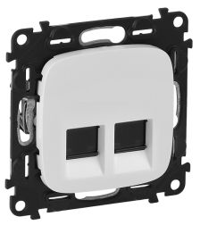 Лиц. панель розеточная Legrand Valena Allure, 2х RJ45, 58х51 мм (ВхШ), плоская, для розетки RJ45, цвет: белый (LEG.755425)
