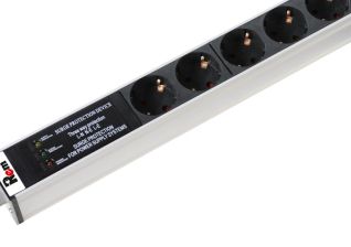 Блок силовых розеток Rem Rem-10, Schuko х 6, вход IEC 320 C14, 45мм 10А, защита от перенапряжения, серый, без шнура