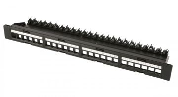 Комм. патч-панель Hyperline, 19", 1HU, портов: 24 х keystone, неэкр., цвет: чёрный, (PPBL6-19-24-RM)