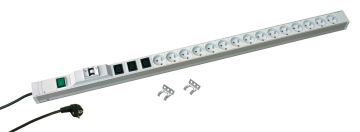 Блок силовых розеток Zpas, IEC 320 C13, CEE 7/5 х 18, вход Schuko, шнур 3 м 16А, автомат + индикатор, серый