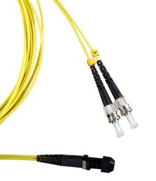 Комм. шнур оптический Hyperline, Duplex ST/MTRJM (UPC), OS2 9/125, LSZH, 2м, Ø 2мм, синий хвостовик, цвет: жёлтый