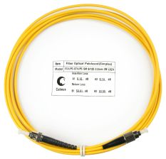 Комм. шнур оптический Cabeus Tight Buffer, Simplex FC/ST, OS2 9/125, LSZH, 3м, Ø 3мм, чёрный хвостовик, цвет: жёлтый