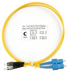 Комм. шнур оптический Cabeus Tight Buffer, Duplex FC/SC (UPC/UPC), OS2 9/125, LSZH, 1м, Ø 3мм, чёрный хвостовик, цвет: жёлтый