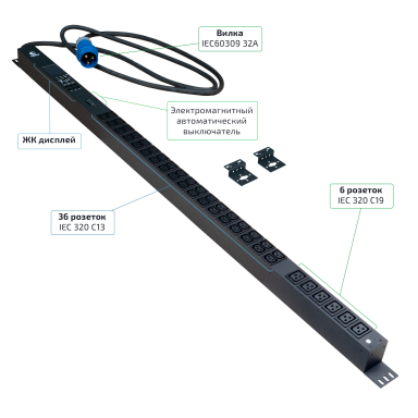 Блок распределения питания Cabeus SMART-PDU-32-1P-36C13-6C19-I309-M