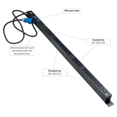 Блок распределения питания Cabeus SMART-PDU-32-1P-18C13-6C19-I309-M