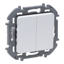 Выключатель Legrand INSPIRIA, двухклавишный, без подсветки, 10АX, внутренняя, 75,8х75,8 мм (ВхШ), цвет: белый, ik04 (673620)