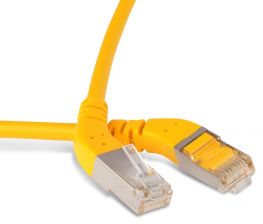 Шнур комм. угловой Hyperline, кат. 5е, экр., F/UTP, RJ45/RJ45, LSZH, AWG26 5м, жёлтый, левый/левый 45°