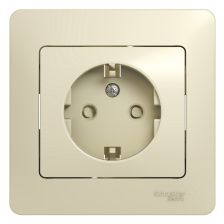 Розетка в сборе Schneider Electric Glossa, 2P+E, без подсветки, 16А, для настенного монтажа, 82х82 мм (ВхШ), шторки защитные, цвет: бежевый (GSL000244