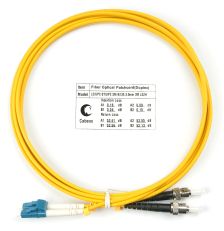 Комм. шнур оптический Cabeus Tight Buffer, Duplex LC/ST, OS2 9/125, LSZH, 2м, Ø 3мм, чёрный хвостовик, цвет: жёлтый