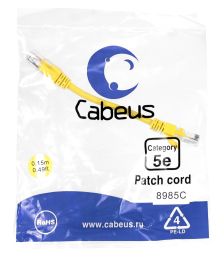Шнур комм. Cabeus, кат. 5е, неэкр., U/UTP, RJ45/RJ45, LSZH, AWG24 0.15м, жёлтый