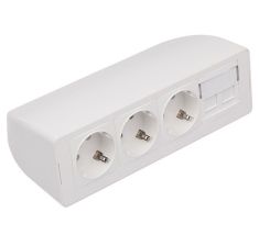 Розетка электрическая Simply Connect, 3x2к+З, цвет: белый, плата под 2 разъема rj45, шнур 3 м