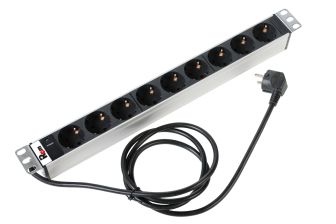 Блок розеток (PDU) Basic Rem Rem-16, 1,8м, Schuko х9, 45х484х45 мм(ВхШхГ), 16А, 1ф, подкл Schuko, индикатор, алюминий