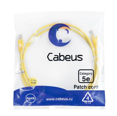Шнур коммутационный Cabeus PC-UTP-RJ45-Cat.5e-1.5m-YL-LSZH