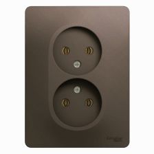 (Архив)Розетка в сборе Schneider Electric Glossa, 2к, 16А, для настенного монтажа, цвет: шоколад, двойная