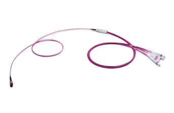 Сборка кабельная Eurolan разветвительная, MTP/LC, OM4 50/125, LSZH (нг(A)-HF), 50м, Ø 3мм, пурпурный хвостовик, цвет: пурпурный