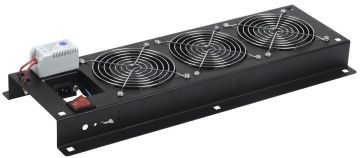 Вентиляторный модуль ITK, термостат, 230V, 19", 2U, 78х480 мм (ВхШ), вентиляторов: 3, IP20, поток: 465 м3/ч, для шкафов и стоек, цвет: чёрный