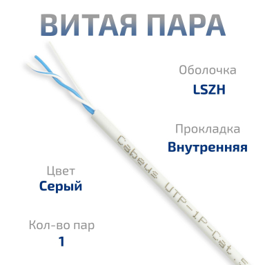 Кабель витая пара Cabeus UTP-1P-Cat.5e-SOLID-LSZH-GY-50