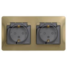 Розетка в сборе Schneider Electric Glossa, 2P+PE, без подсветки, 16А, с прозрачной крышкой, 83х154 мм (ВхШ), шторки защитные, цвет: титан (GSL000447)