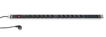 БРП (PDU) Basic Hyperline, Schuko х 12, IEC 60320 С13 х 4, вход Schuko, шнур 2,5 м, 944мм 16А, выключатель, фильтр защиты от напряжения, чёрный