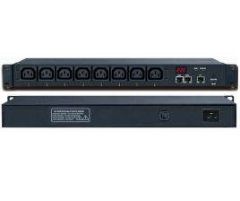 (Архив)Блок силовых розеток Hyperline, IEC 60320 С13 х 8, вход Shuko, IEC 320 C19, шнур 3 м, 44х482,6х138 мм (ВхШхГ), 16А, 19", с индикатором, чёрный,