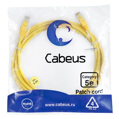 Шнур коммутационный Cabeus PC-UTP-RJ45-Cat.5e-3m-YL-LSZH