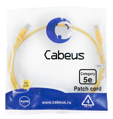 Шнур коммутационный Cabeus PC-UTP-RJ45-Cat.5e-1m-YL-LSZH