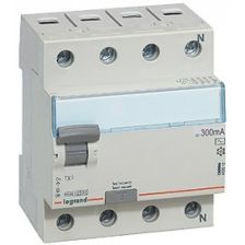 Устройство защитного отключения Legrand TX3, тип: AC, 4 модуль, 4Р, 25А/300мА, зажим для нейтрального проводника с правой стороны (403042)