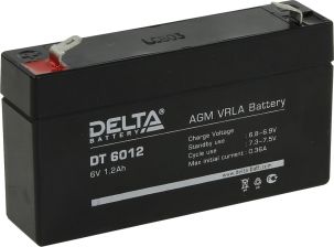 Аккумулятор для ИБП Delta Battery DT, 58х24х97 мм (ВхШхГ),  Необслуживаемый свинцово-кислотный,  6V/1,2 Ач, цвет: чёрный, (DT 6012)
