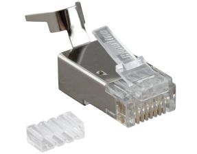 Коннектор Hyperline, RJ45(8p8c), кат. 6, экр., со вставкой, для одножильного и многожильного кабеля, 10 шт, цвет: прозрачный
