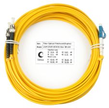 Комм. шнур оптический Cabeus Tight Buffer, Duplex LC/ST, OS2 9/125, LSZH, 10м, Ø 3мм, чёрный хвостовик, цвет: жёлтый