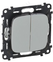 Выключатель Legrand Valena Allure, двухклавишный, без подсветки, 10АX, внутренняя, 71х71 мм (ВхШ), цвет: алюминий, с безвинтовыми зажимами (752905)