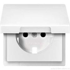 Лиц. панель розеточная Merten System M, 1х Schuko, плоская, внутренняя, шторки, цвет: активный белый, с крышкой (MTN2340-0325)