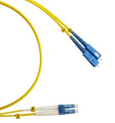 Комм. шнур оптический Cabeus, tight buffer, Duplex SC/LC (UPC/UPC), OS2 9/125, LSZH, 20м, D 3мм, синий хвостовик, цвет: жёлтый