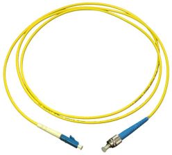 Комм. шнур оптический Cabeus Tight Buffer, Simplex FC/LC, OS2 9/125, LSZH, 15м, Ø 3мм, синий хвостовик, цвет: жёлтый