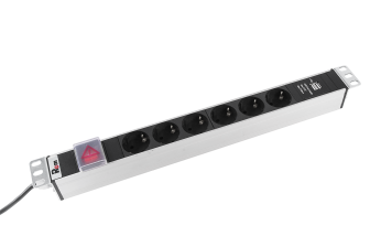 Блок распределения питания Rem Rem-16, 1,8м, Schuko х6, USB х1, 485х45х45 мм(ВхШхГ), 16А, 1ф, подкл Schuko, выключатель, алюминий