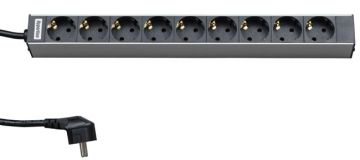БРП (PDU) Basic Hyperline, Schuko х 9, вход Schuko, шнур 2,5 м, 44мм, 1ф 16А, серый