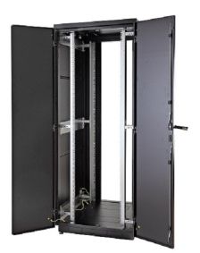 Шкаф телекоммуникационный напольный Eurolan S3000, IP20, 42U, 2030х800х1000 мм (ВхШхГ), дверь: металл, боковая панель: сплошная, разборный, цвет: чёрн