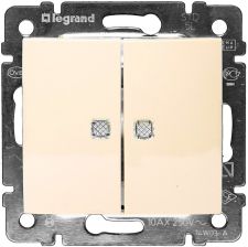 Переключатель Legrand Valena, двухклавишный, с подсветкой, 10А, внутренняя, 58х51 мм (ВхШ), цвет: слоновая кость, на 2 направления (774112)