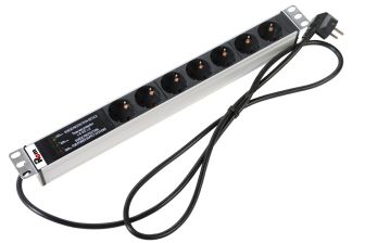 Блок распределения питания Rem Rem-16, 1,8м, Schuko х7, 45х484х45 мм(ВхШхГ), 16А, 1ф, подкл Schuko, фильтр защиты+индикатор, алюминий